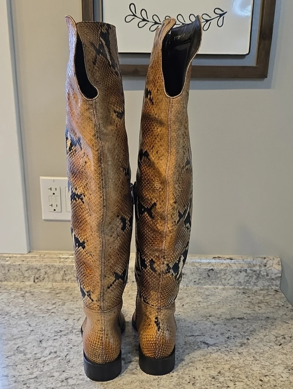 Aquatalia Italian Weatherproof Black & Camel Snake Leather Boots